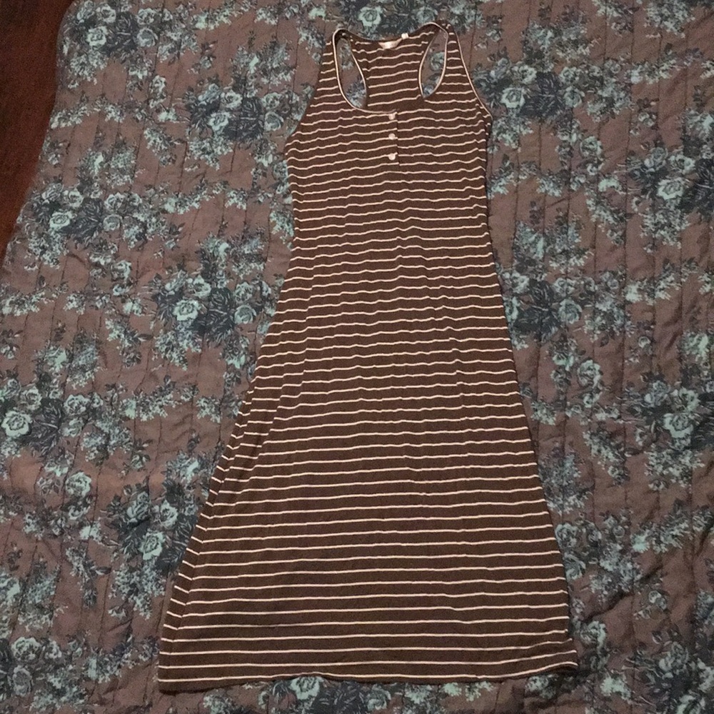 Brand new olive green cream striped maxi dress S/M